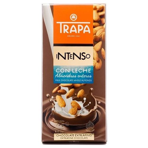 Trapa Intenso, tabulka mléčné čokolády s celými mandlemi (leche almendra), 175 g