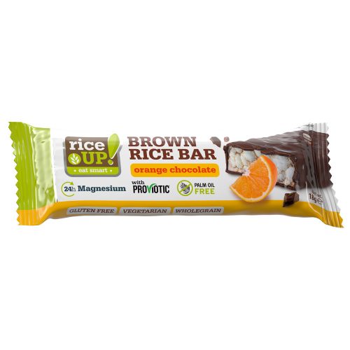 Rice Up, nadýchaný hnědý rýžový sáček s pomerančovou a hořkou čokoládovou příchutí, 18g.