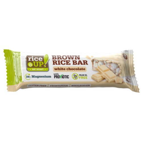Rice Up, nadýchaný hnědý rýžový placka s bílou čokoládou, 18g.