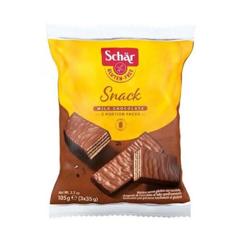 Schar snack, čokoládou potažená lískooříšková oplatka, 105 g.