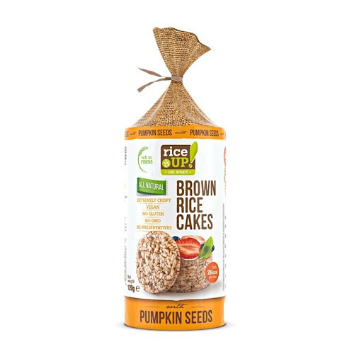 Rice Up, Pufrovaný plátek celozrnné hnědé rýže s dýňovými semínky, 120g.